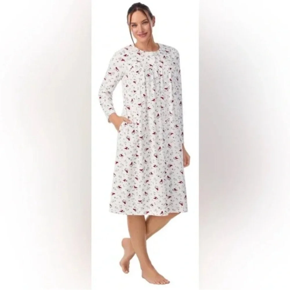 Aria Nightgown 3X White Red Cardinals Extremely Soft Long Sleeve Grannycore - Picture 1 of 9
